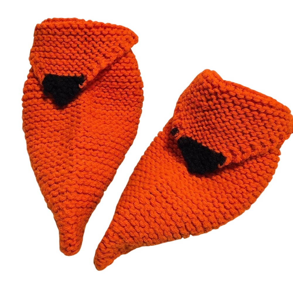 Hand Knit Teen Adult Orange Footie Slippers Booties House Shoes‎ 1980s Vintage